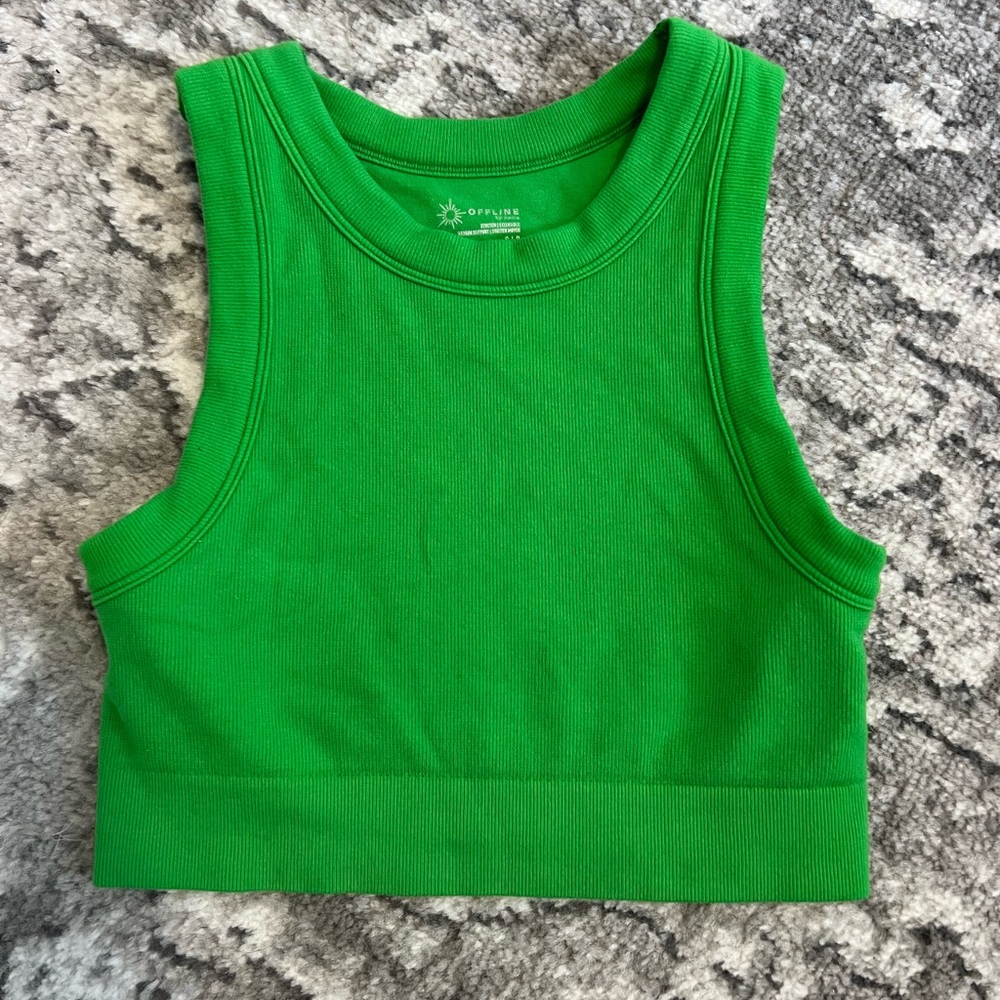 Aerie Green Sleeveless Crop Top Athletic Knit
